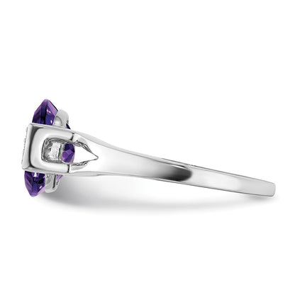 Solid 14k White Gold Oval Simulated Amethyst and CZ Ring