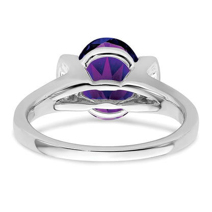 Solid 14k White Gold Oval Simulated Amethyst and CZ Ring
