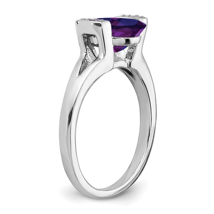 Solid 14k White Gold Oval Simulated Amethyst and CZ Ring