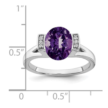 Solid 14k White Gold Oval Simulated Amethyst and CZ Ring