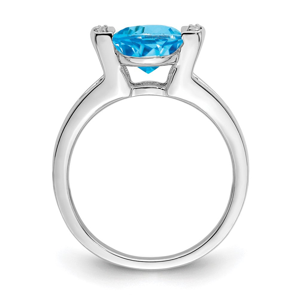 14k White Gold Oval Blue Topaz and Real Diamond Ring