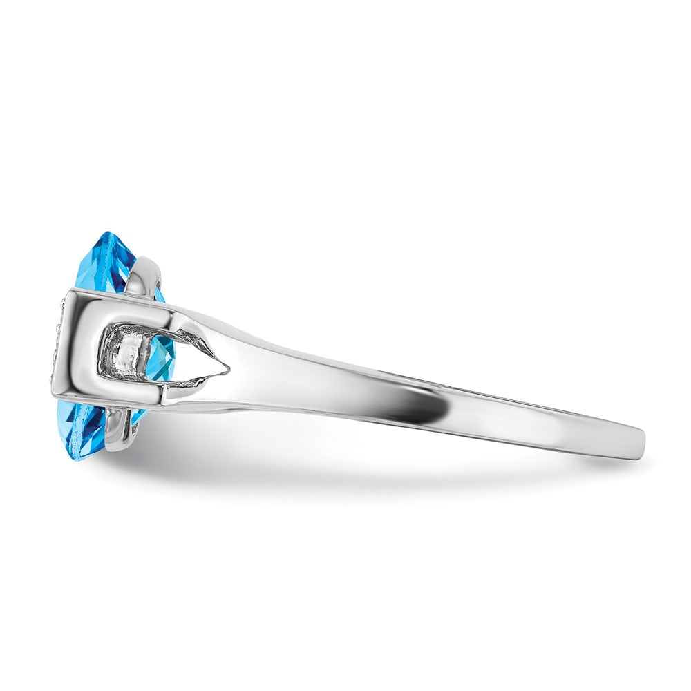 14k White Gold Oval Blue Topaz and Real Diamond Ring
