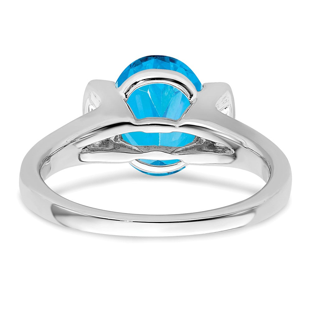 14k White Gold Oval Blue Topaz and Real Diamond Ring