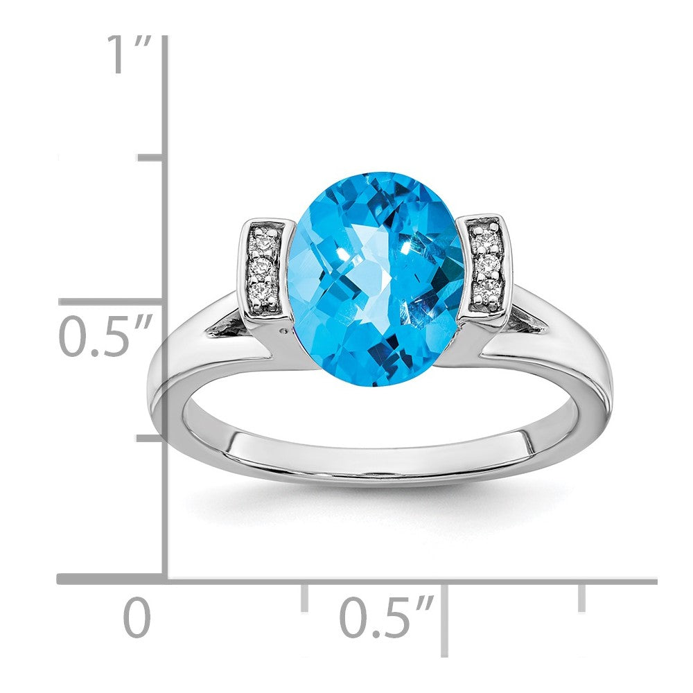 14k White Gold Oval Blue Topaz and Real Diamond Ring