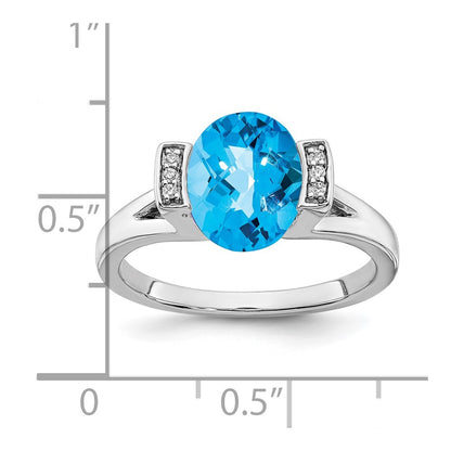 14k White Gold Oval Blue Topaz and Real Diamond Ring