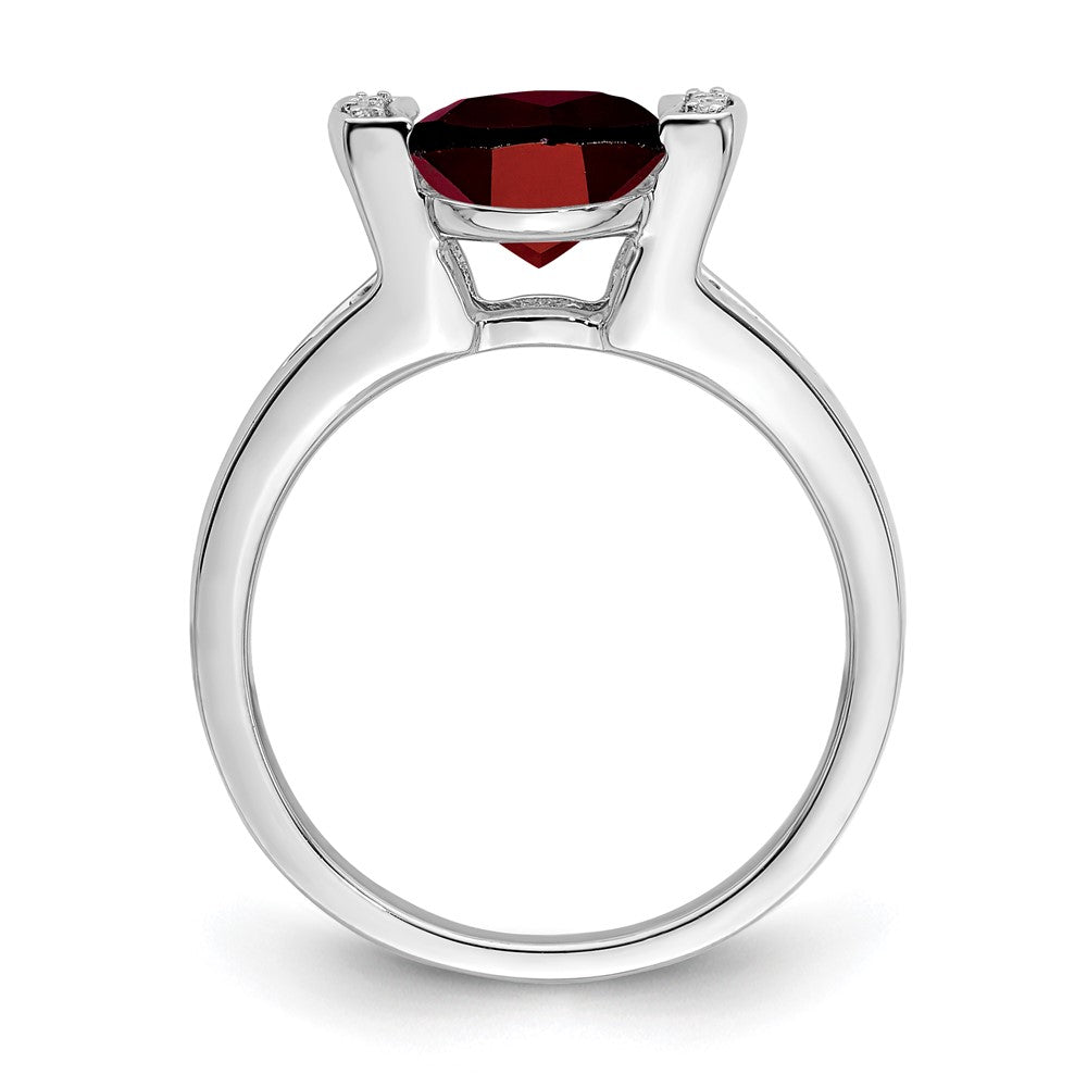 14k White Gold Oval Garnet and Real Diamond Ring