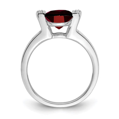 14k White Gold Oval Garnet and Real Diamond Ring