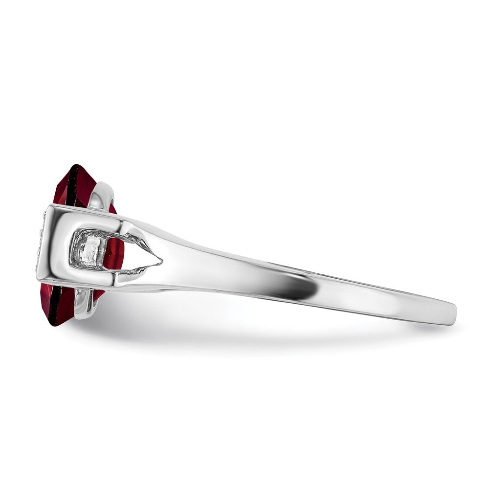 14k White Gold Oval Garnet and Real Diamond Ring