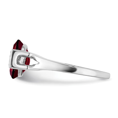 14k White Gold Oval Garnet and Real Diamond Ring