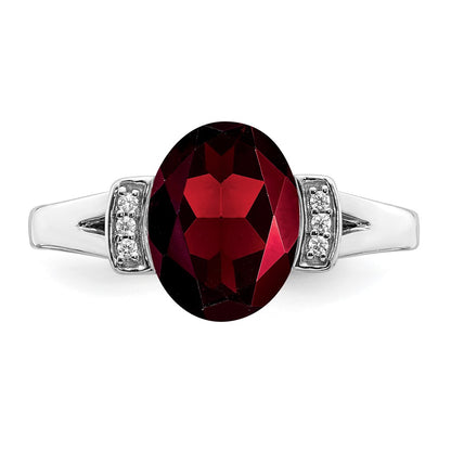 14k White Gold Oval Garnet and Real Diamond Ring