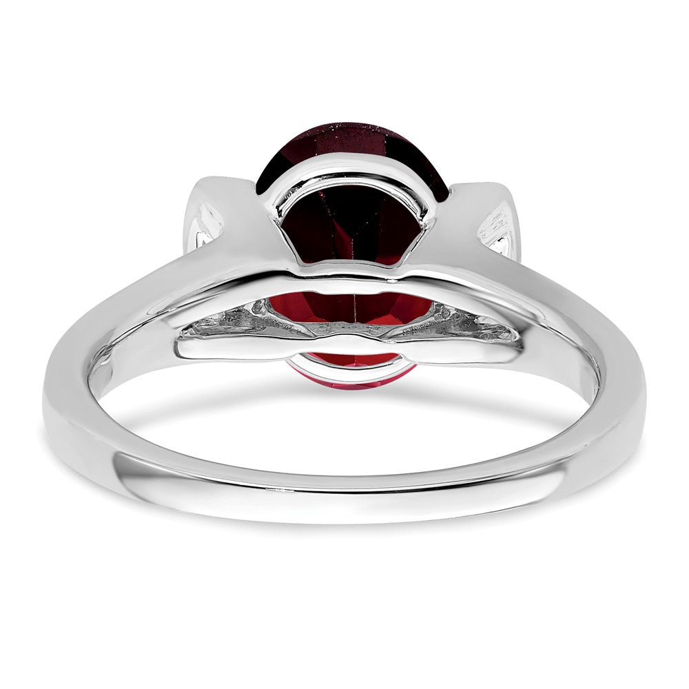 14k White Gold Oval Garnet and Real Diamond Ring