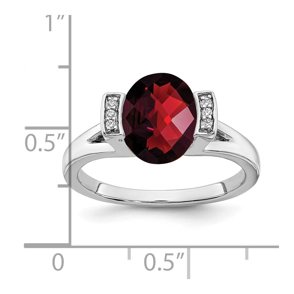14k White Gold Oval Garnet and Real Diamond Ring