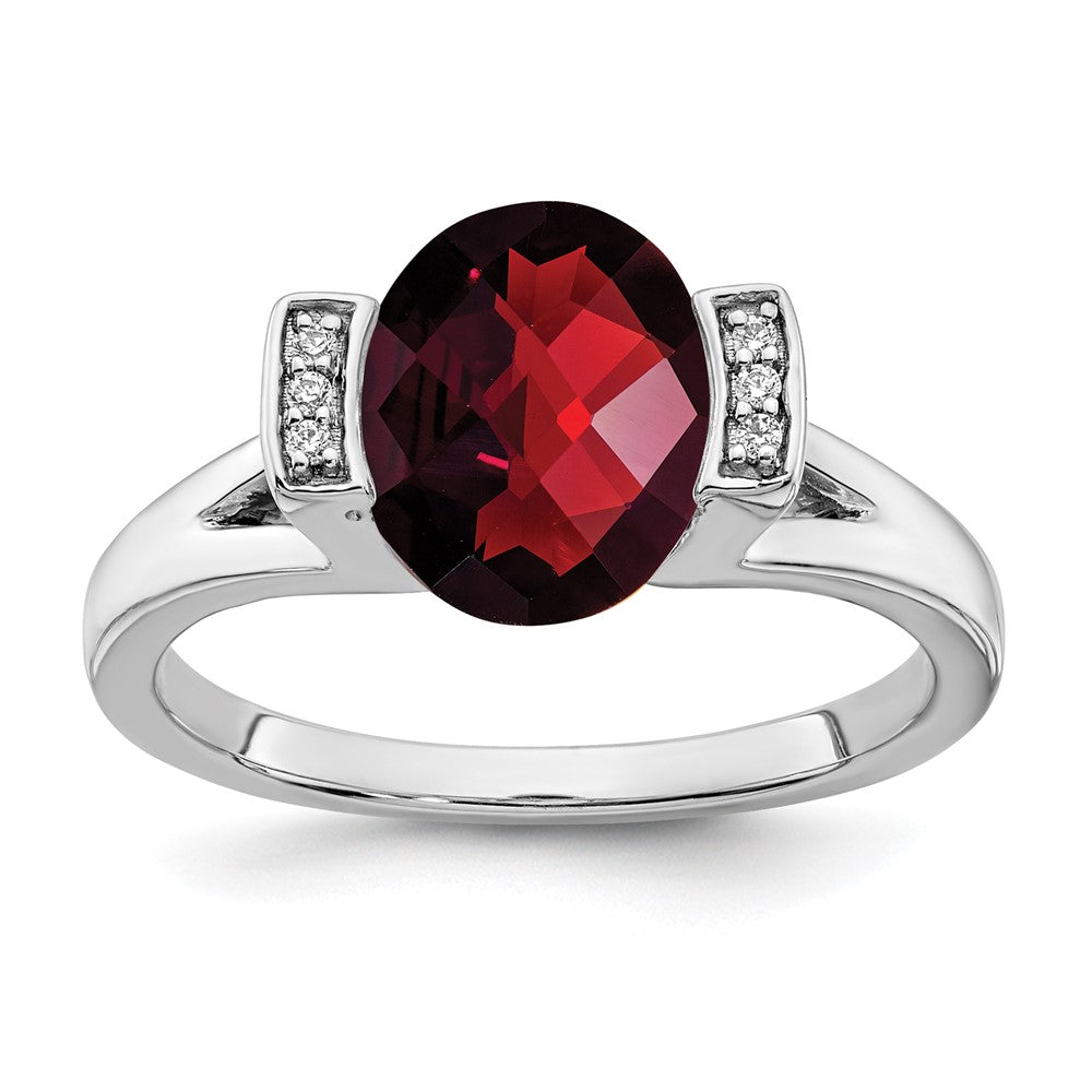 14k White Gold Oval Garnet and Real Diamond Ring
