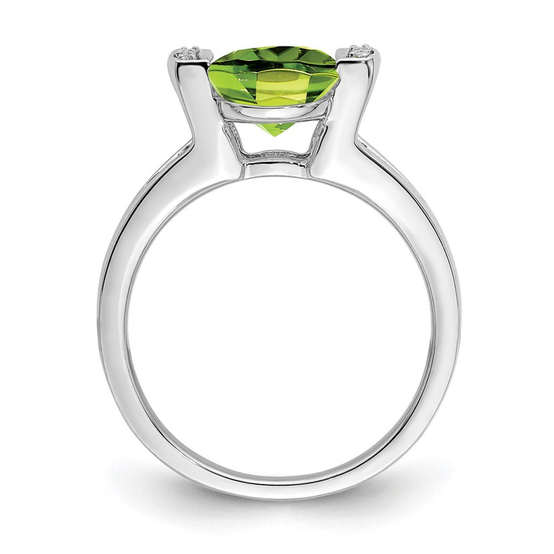 14k White Gold Oval Peridot and Real Diamond Ring