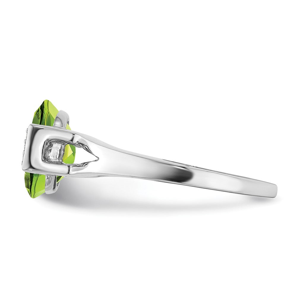14k White Gold Oval Peridot and Real Diamond Ring