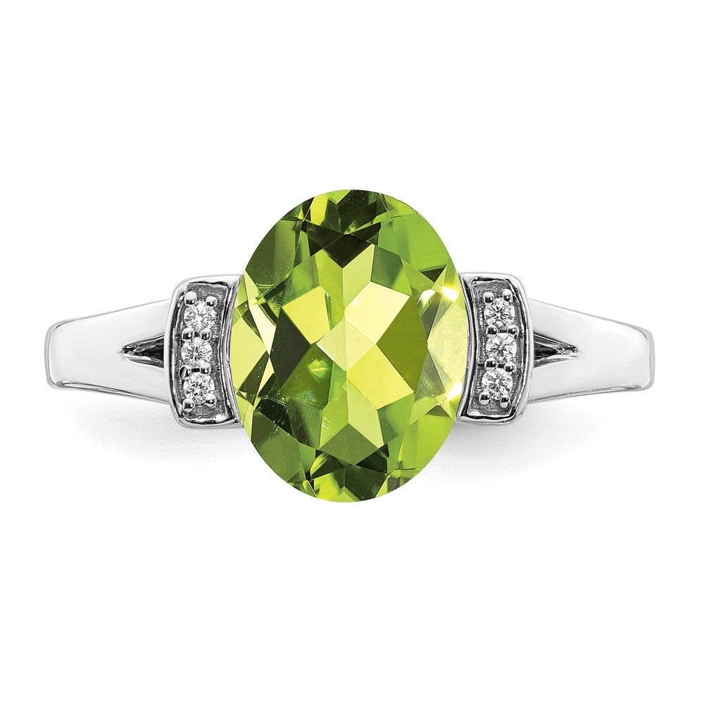 14k White Gold Oval Peridot and Real Diamond Ring