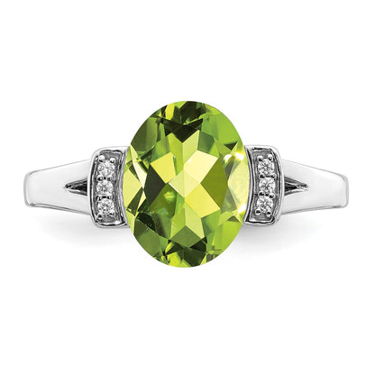14k White Gold Oval Peridot and Real Diamond Ring
