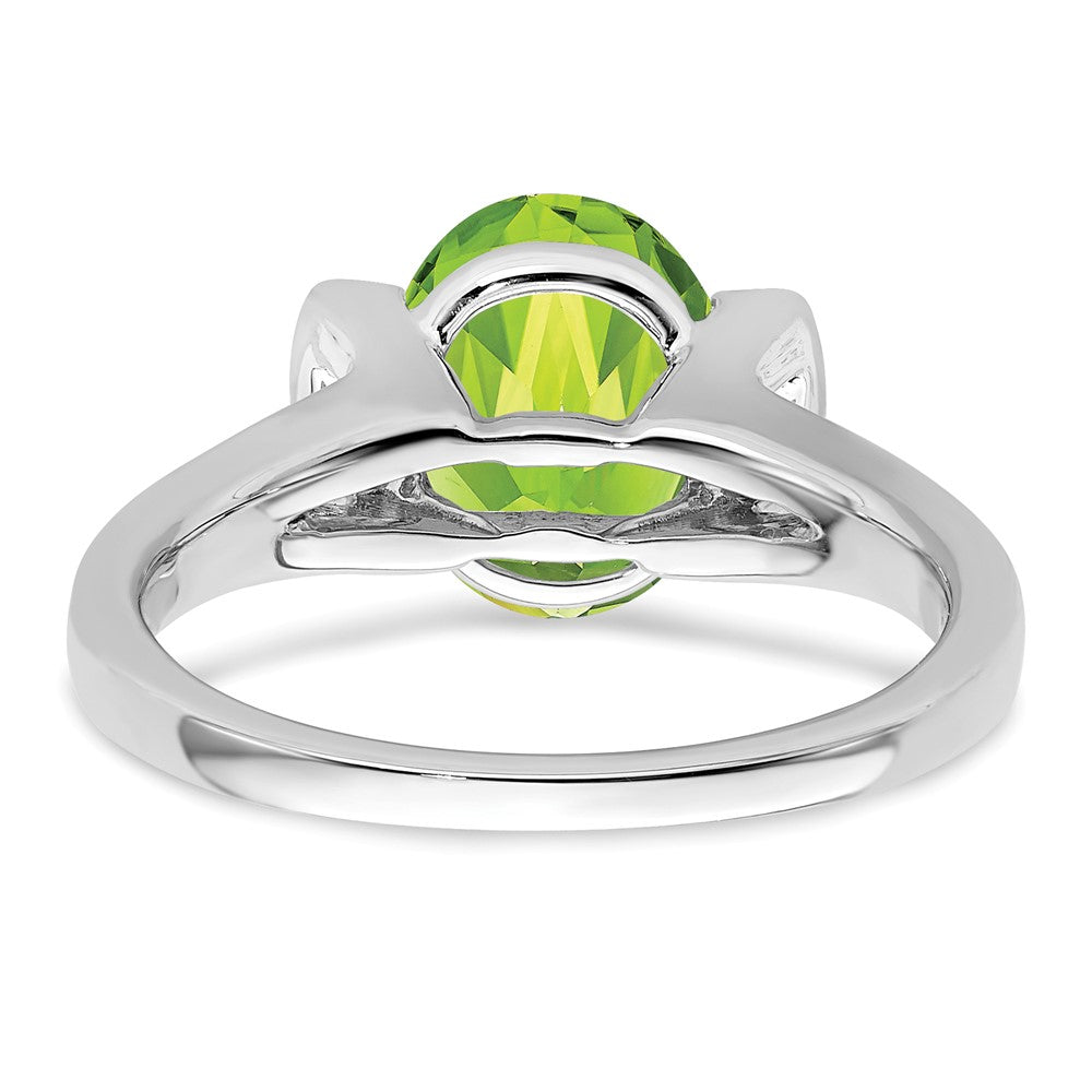 14k White Gold Oval Peridot and Real Diamond Ring