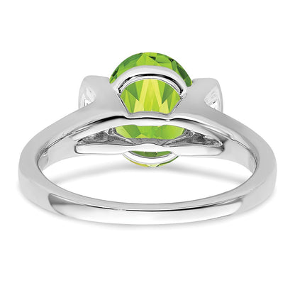 14k White Gold Oval Peridot and Real Diamond Ring