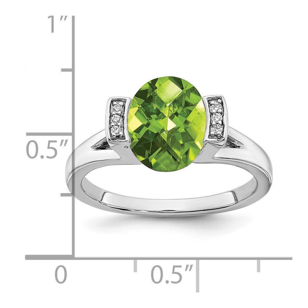 14k White Gold Oval Peridot and Real Diamond Ring
