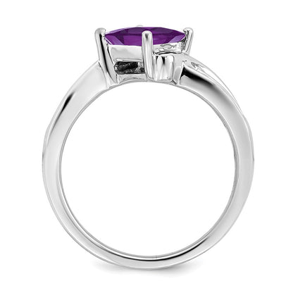 Solid 14k White Gold Square Simulated Amethyst and CZ Ring