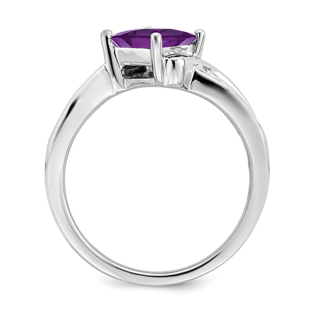 14k White Gold Square Amethyst and Real Diamond Ring