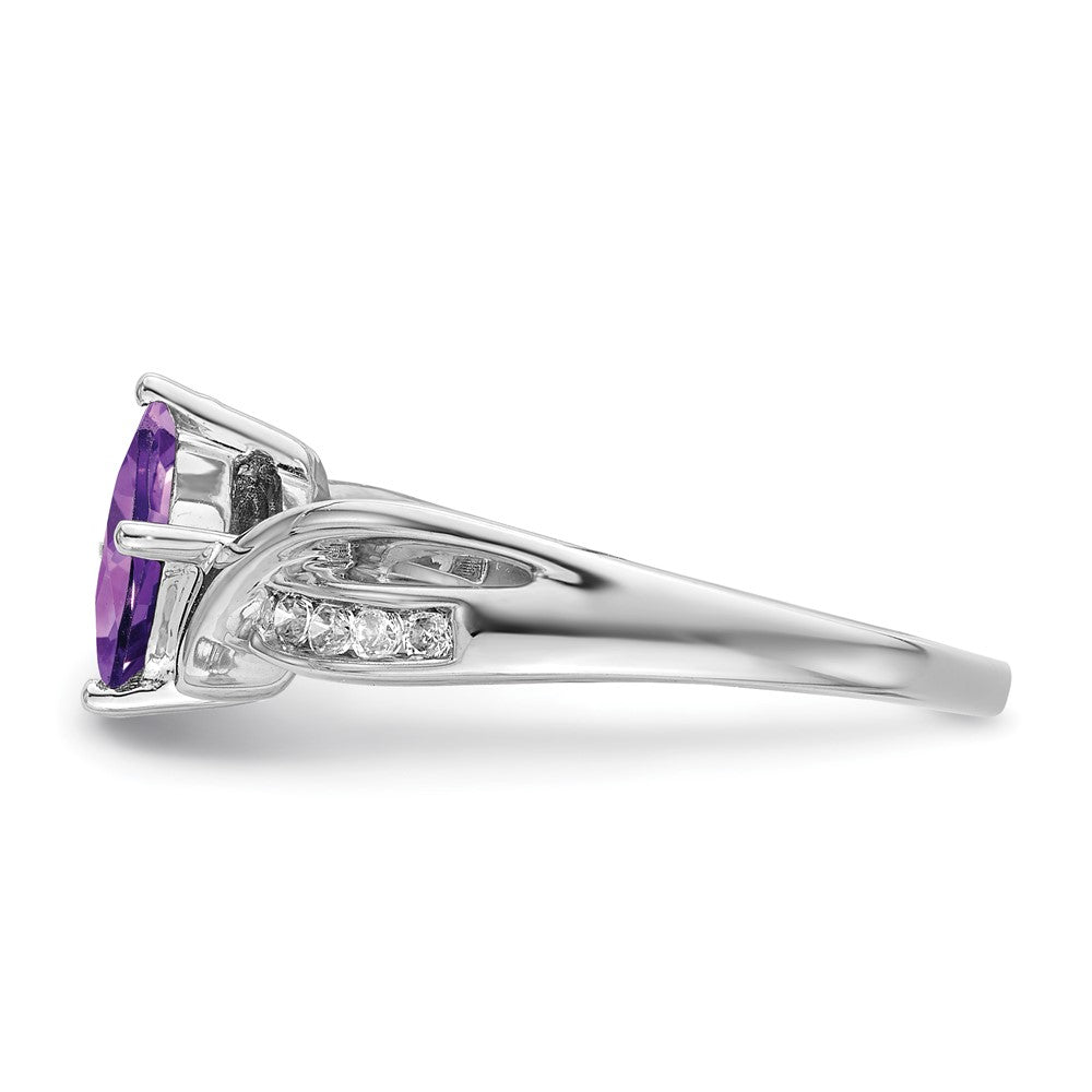 14k White Gold Square Amethyst and Real Diamond Ring