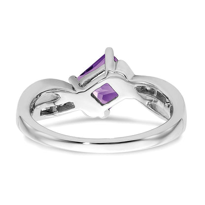 14k White Gold Square Amethyst and Real Diamond Ring