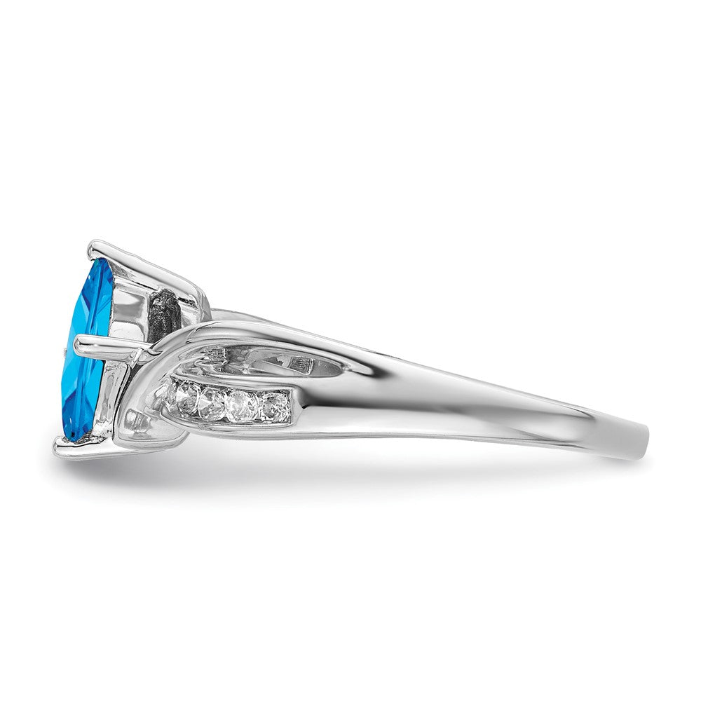 14k White Gold Square Blue Topaz and Real Diamond Ring