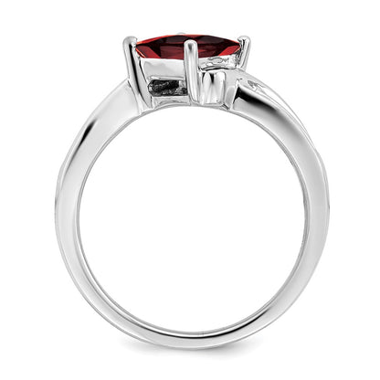 14k White Gold Square Garnet and Real Diamond Ring