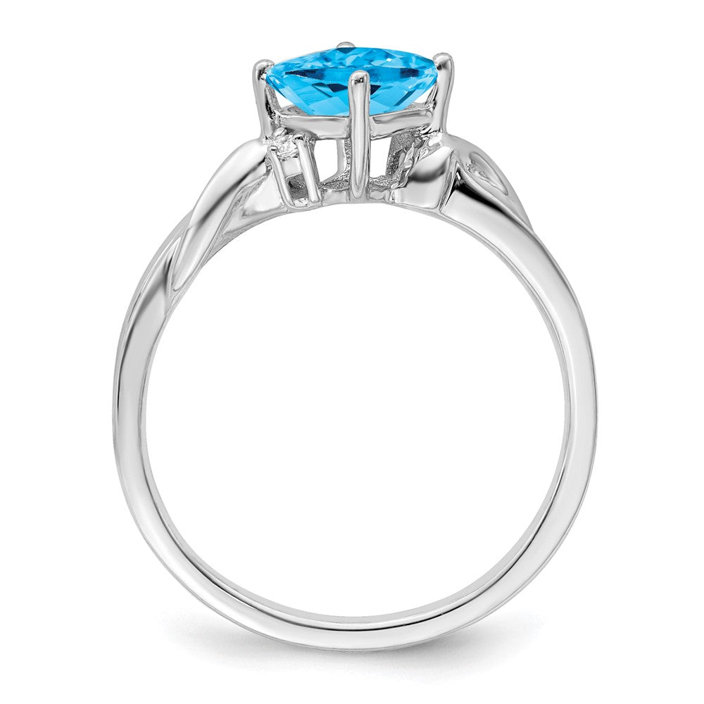 14k White Gold Cushion Blue Topaz and Real Diamond Ring