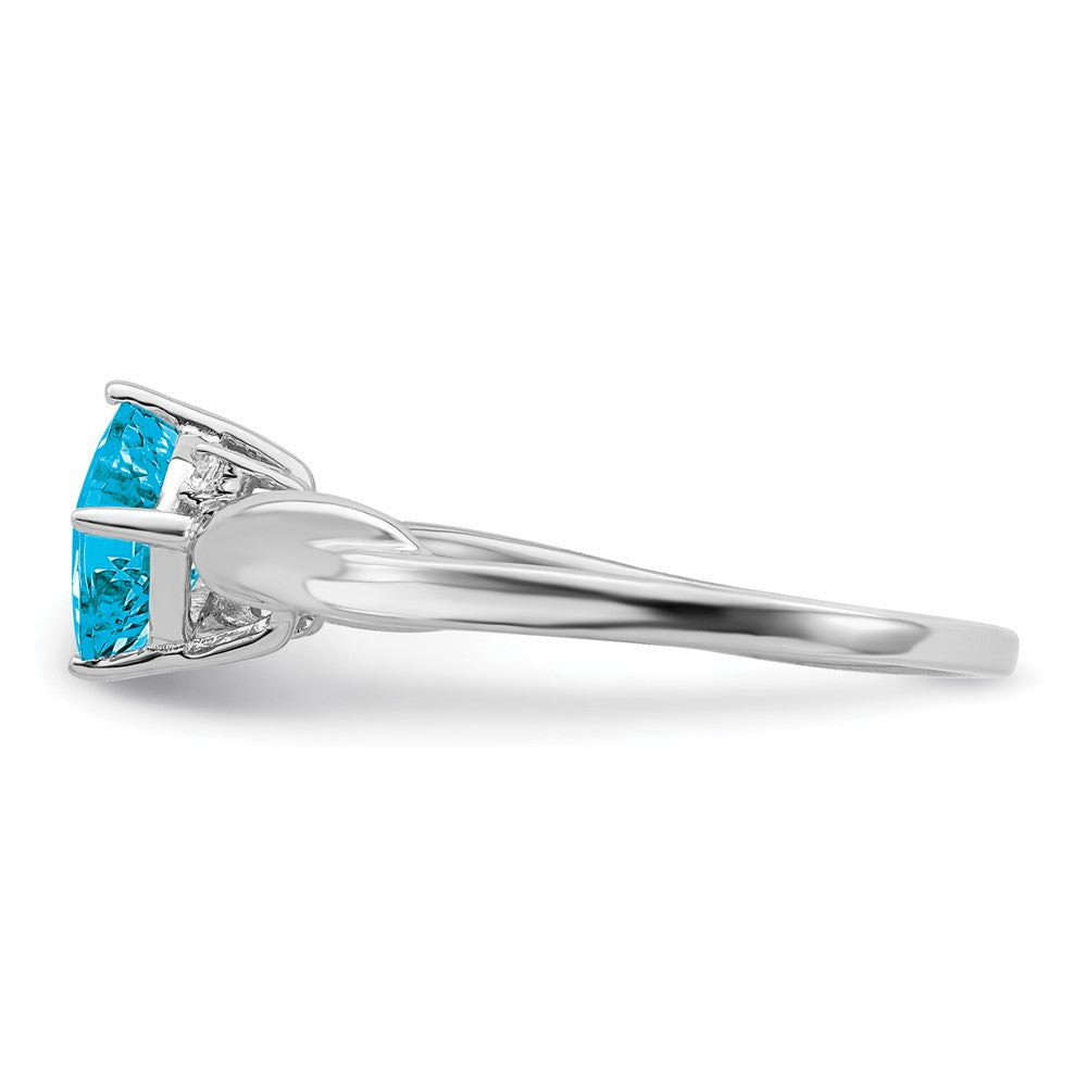 14k White Gold Cushion Blue Topaz and Real Diamond Ring