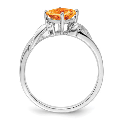 14k White Gold Cushion Citrine and Real Diamond Ring