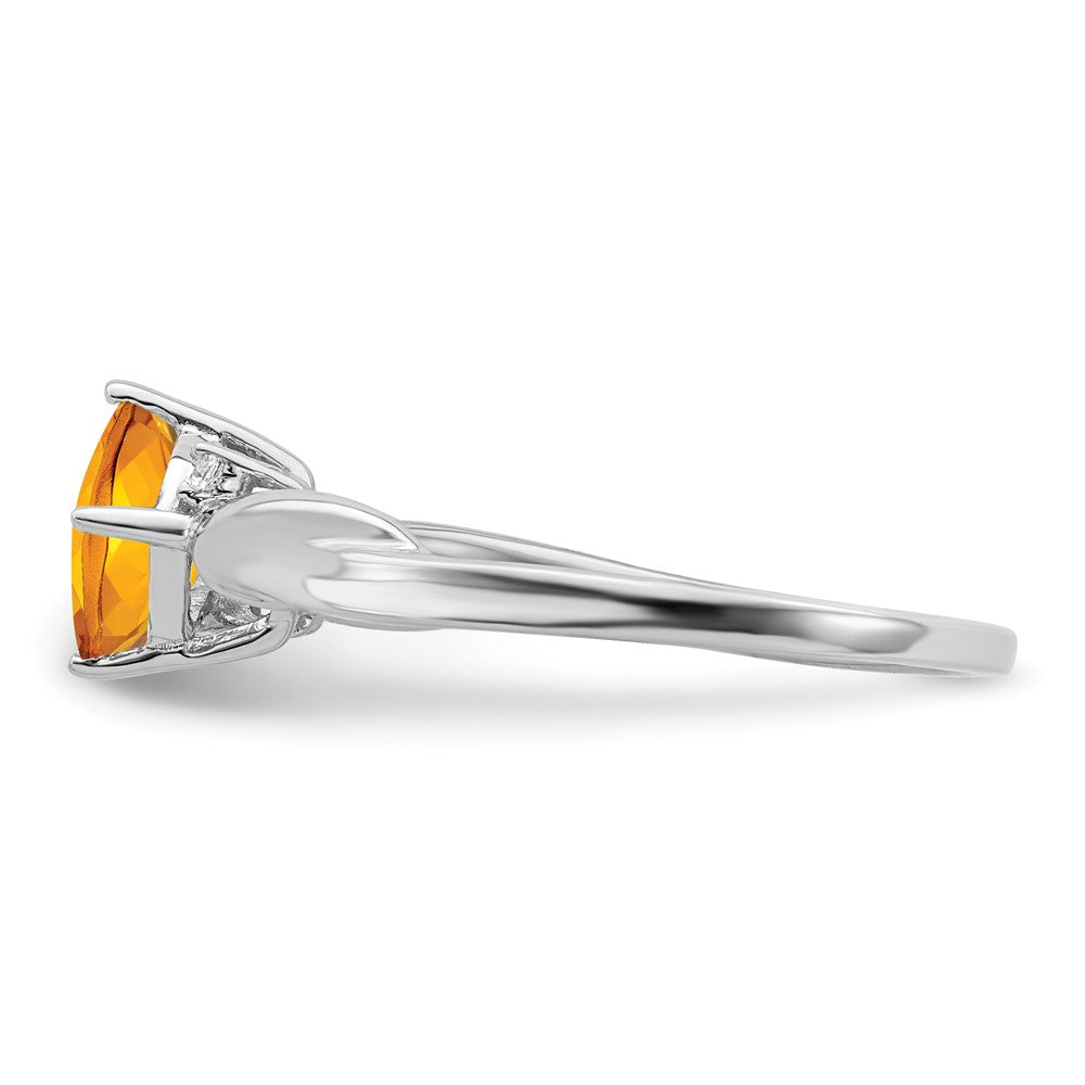 14k White Gold Cushion Citrine and Real Diamond Ring