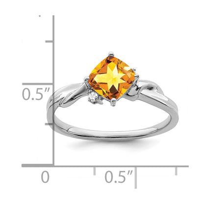 14k White Gold Cushion Citrine and Real Diamond Ring