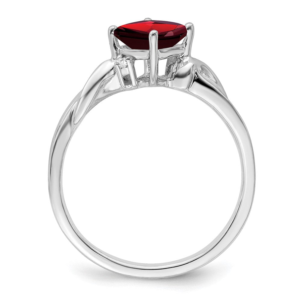 14k White Gold Cushion Garnet and Real Diamond Ring