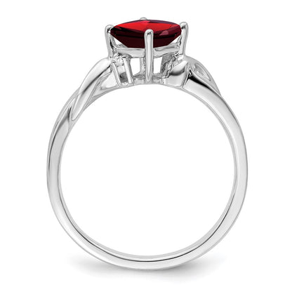 14k White Gold Cushion Garnet and Real Diamond Ring