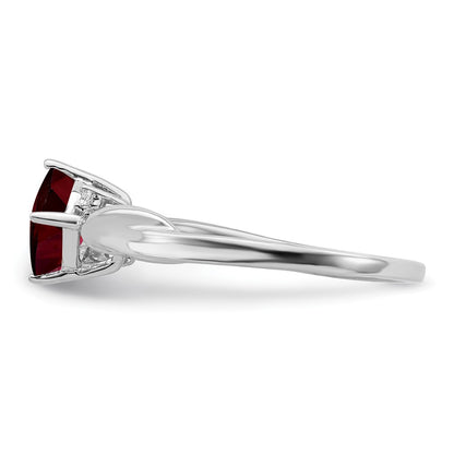 14k White Gold Cushion Garnet and Real Diamond Ring