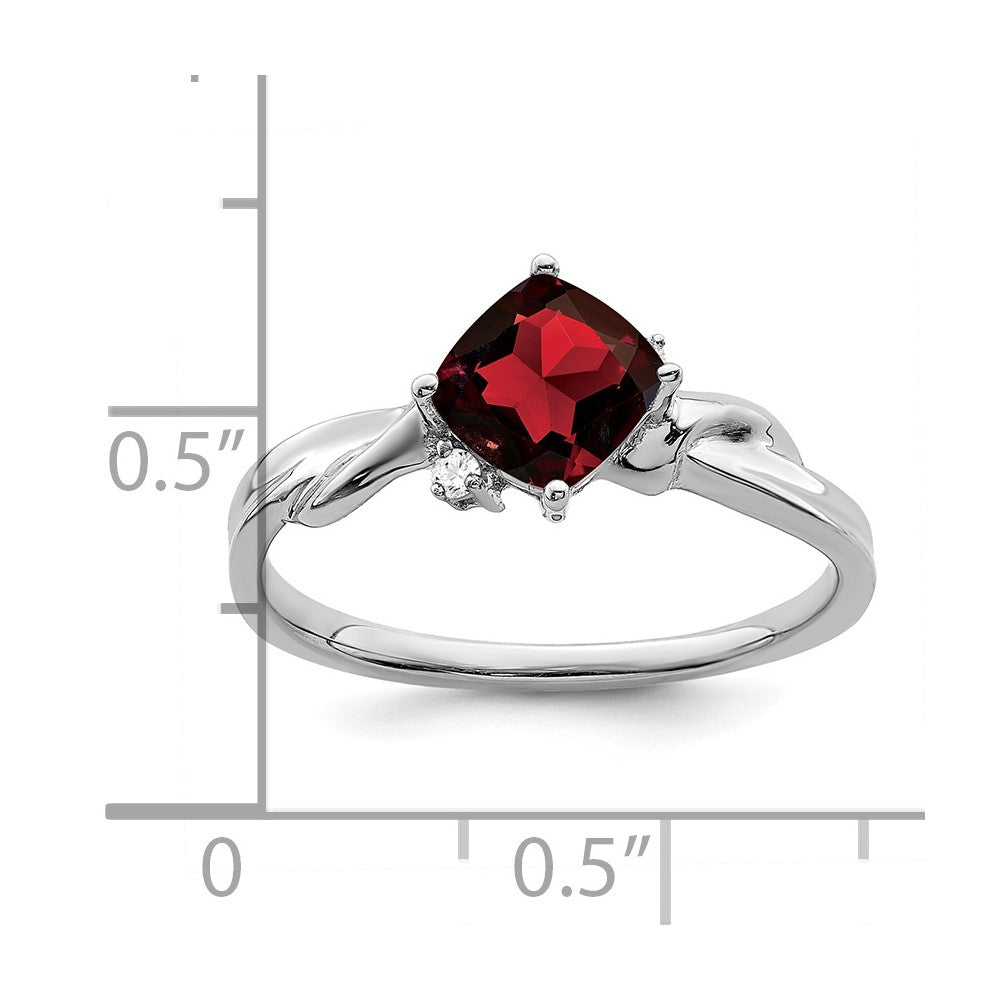 14k White Gold Cushion Garnet and Real Diamond Ring