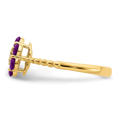 14K Yellow Gold Amethyst and Real Diamond Floral Ring