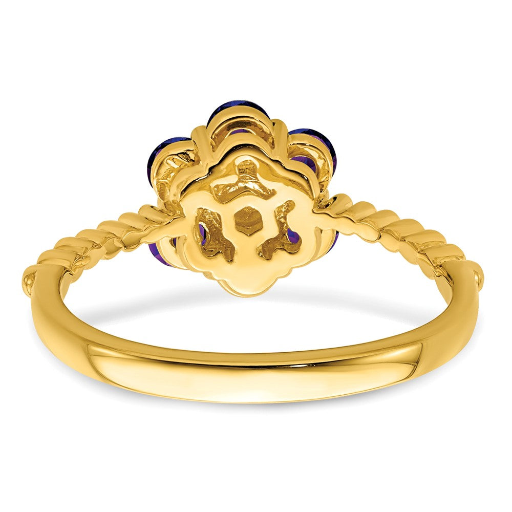 14K Yellow Gold Amethyst and Real Diamond Floral Ring