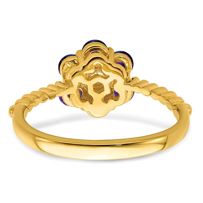 14K Yellow Gold Amethyst and Real Diamond Floral Ring