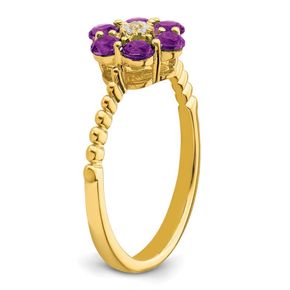 14K Yellow Gold Amethyst and Real Diamond Floral Ring