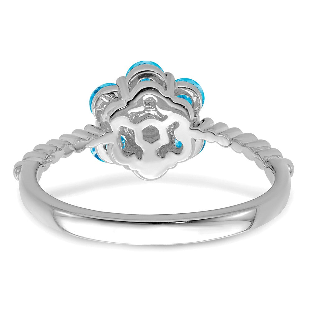 14k White Gold Blue Topaz and Real Diamond Floral Ring