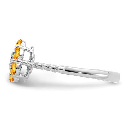 14k White Gold Citrine and Real Diamond Floral Ring