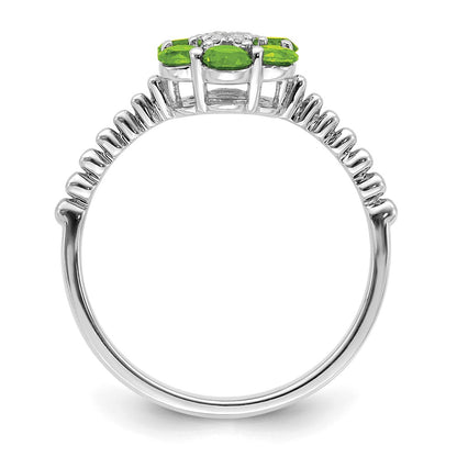 14k White Gold Peridot and Real Diamond Floral Ring