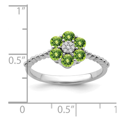 14k White Gold Peridot and Real Diamond Floral Ring