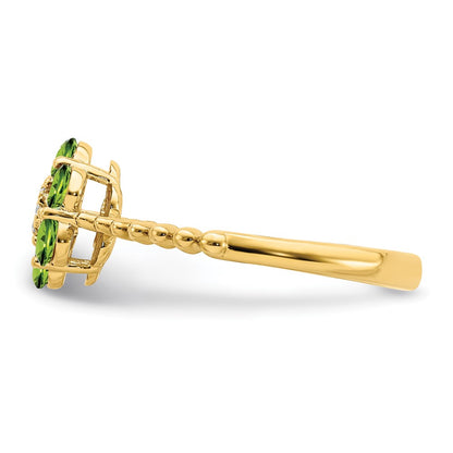 14K Yellow Gold Peridot and Real Diamond Floral Ring