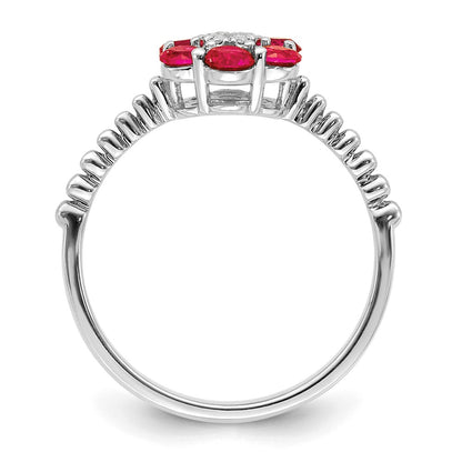 14k White Gold Ruby and Real Diamond Floral Ring
