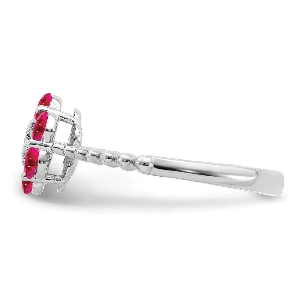14k White Gold Ruby and Real Diamond Floral Ring